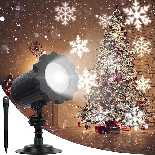 Proyector de luces de Navidad para exteriores, proyector de luz LED Avokadol con copos de nieve, decoraciones navideñas IP65 resistente a la