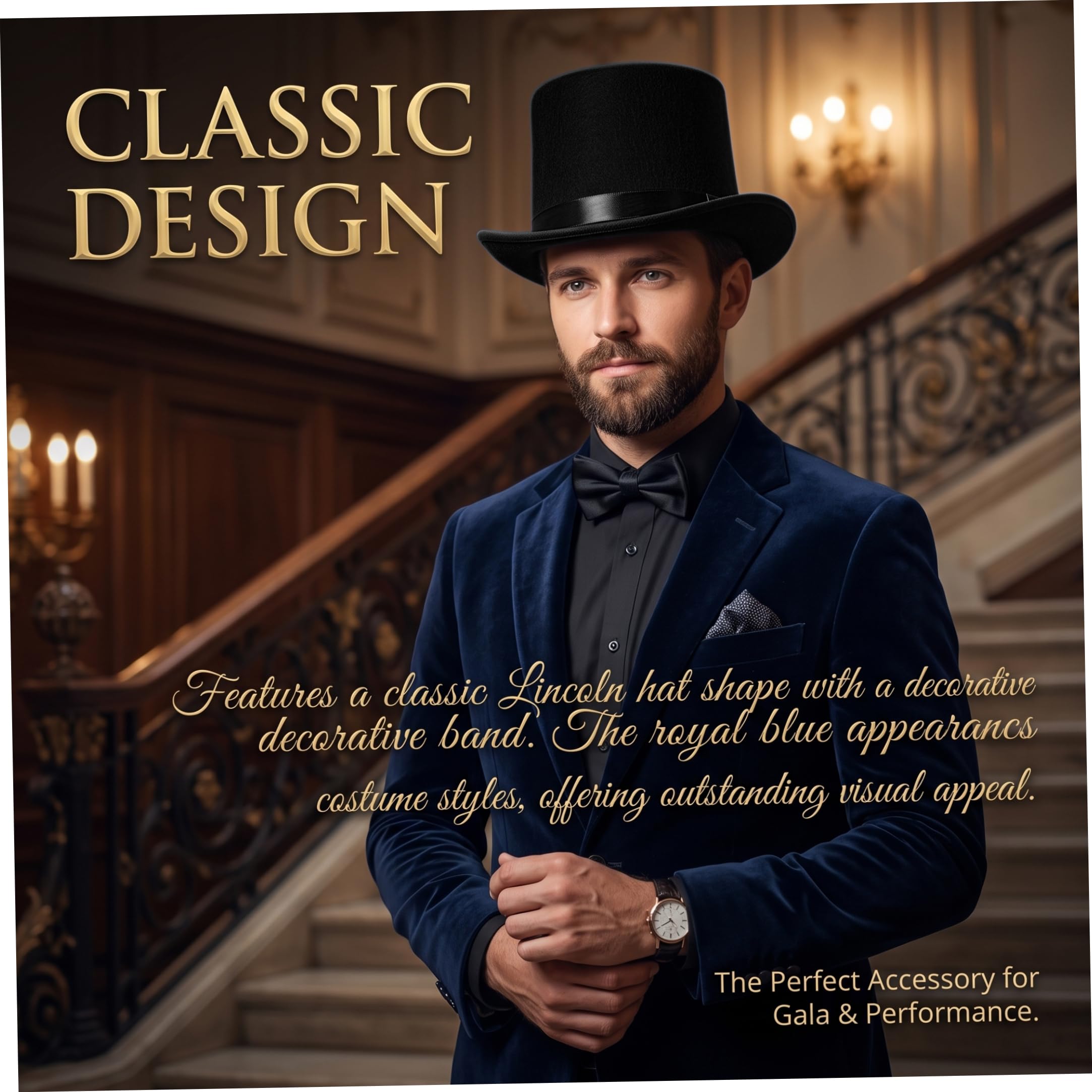 Cappelli a cilindro, cappello da mago classico, misura circonferenza della testa di 58-60 cm Blu reale
