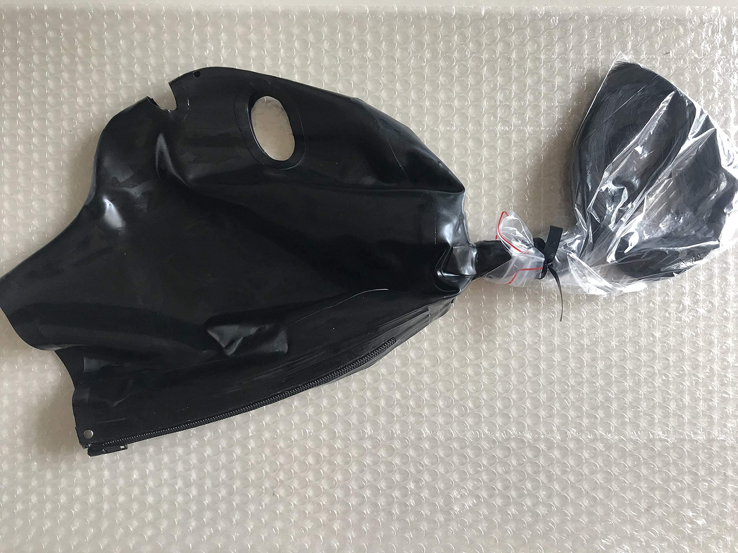 MFMYEE Masque en latex avec perruque en latex, coiffe BDSM bondage cosplay, masque de fête Halloween. (M)