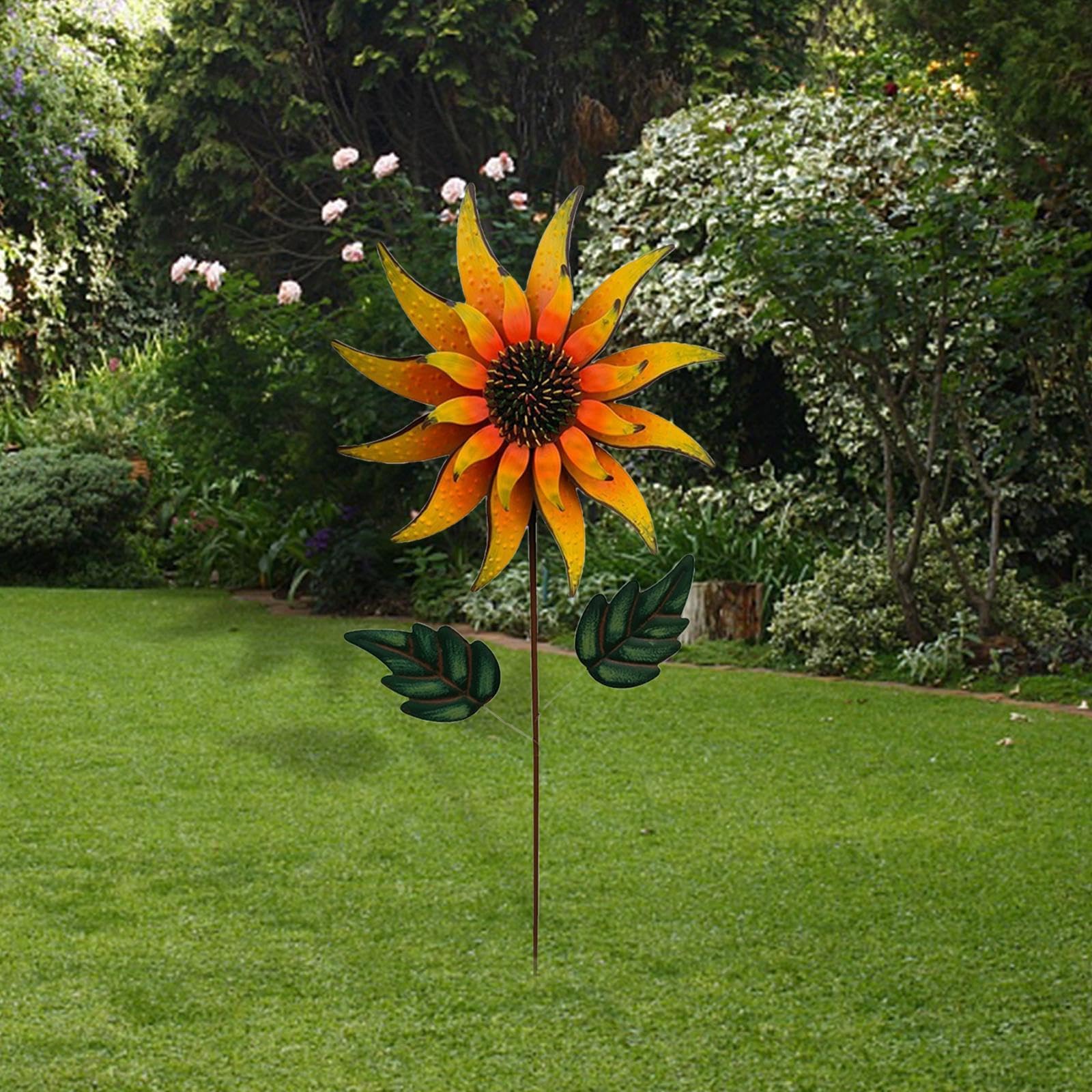 Molinillo de Viento de Girasol, Escultura de Viento de Metal con Estaca, Molinillo de Jardín, Molinillo de Viento para Patio Y Exter, Amarillo