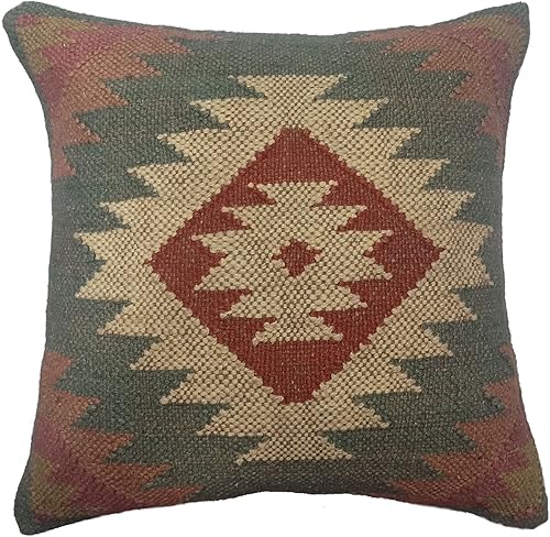 Trade Star Fundas de almohada decorativas Kilim, funda de almohada tejida a mano, 70% yute, 30% lana, Kelim étnico indio, funda de cojín para