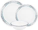 Ensemble de dîner Corelle Tranquil Reflection de 12 pièces, résistant aux éclats et aux bris, service pour 4, bleu/gris, 27,94 x 12,38 x 26,67 cm