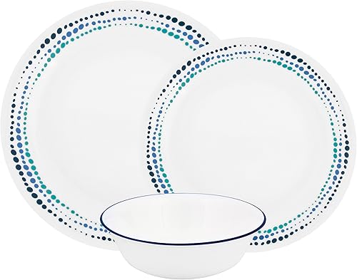 Corelle Ocean Blues - Vajilla resistente a las roturas y a las roturas para 4 personas, color azul, 12 piezas