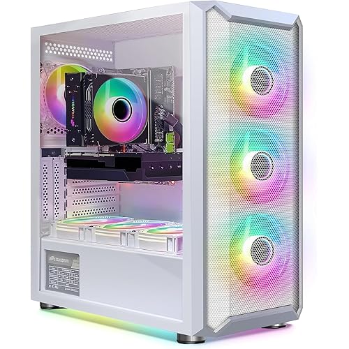 STGAubron Gaming PC Desktop Computer, Intel Core i7-6700 up to 4.0G, GeForce RTX 3060 Ti 8G, 32G DDR4, 2T SSD, WiFi, BT 5.0, RGB Fan x7, RGB BT Sound Bar & Gaming Mic, Windows 11 Home