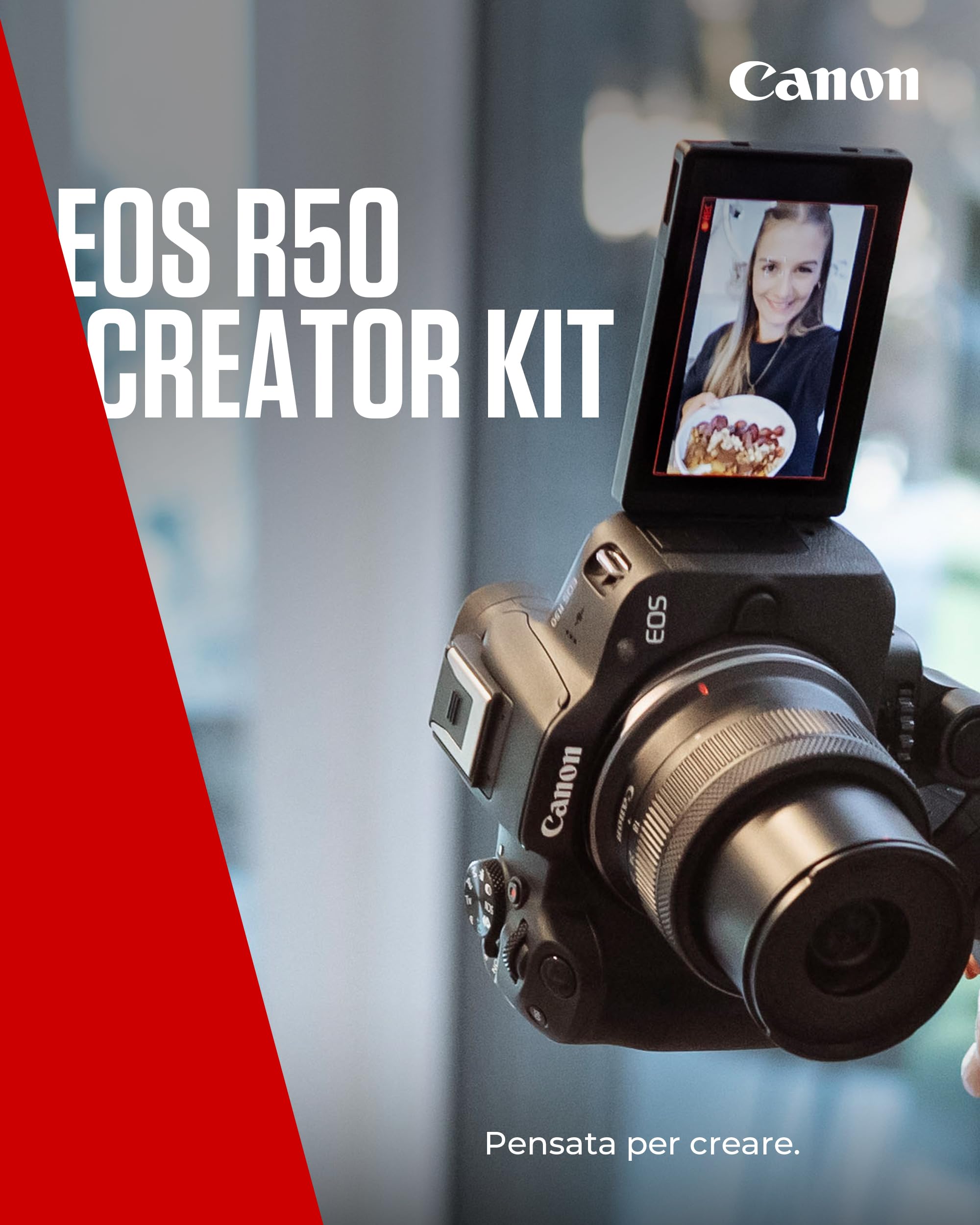 Canon EOS R50 Content Creator Kit | Fotocamera Mirrorless APS-C, 4K, WiFi, Bluetooth | Compatta, Ideale per Vlogging, per Principianti e Professionisti