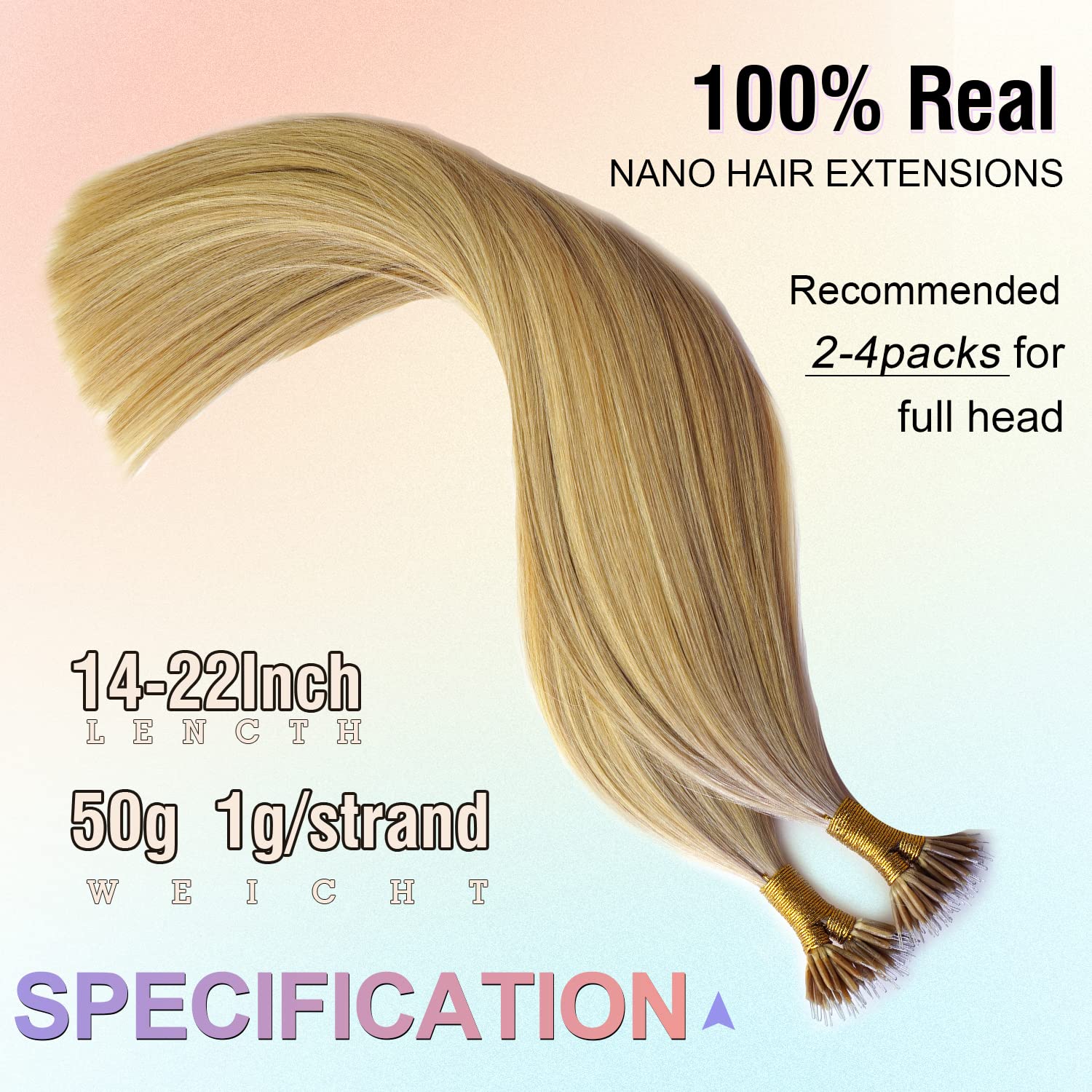 KOCONI 16 Inch Nano Beads Hair Extensions Real Human Hair Extensions Double Drawn Nano Ring Hair Extension Nano Tip Beads Human Hair Extensions Ash Blonde with Platinum Blonde 50g 1g/Strand P18/613 - Image 4