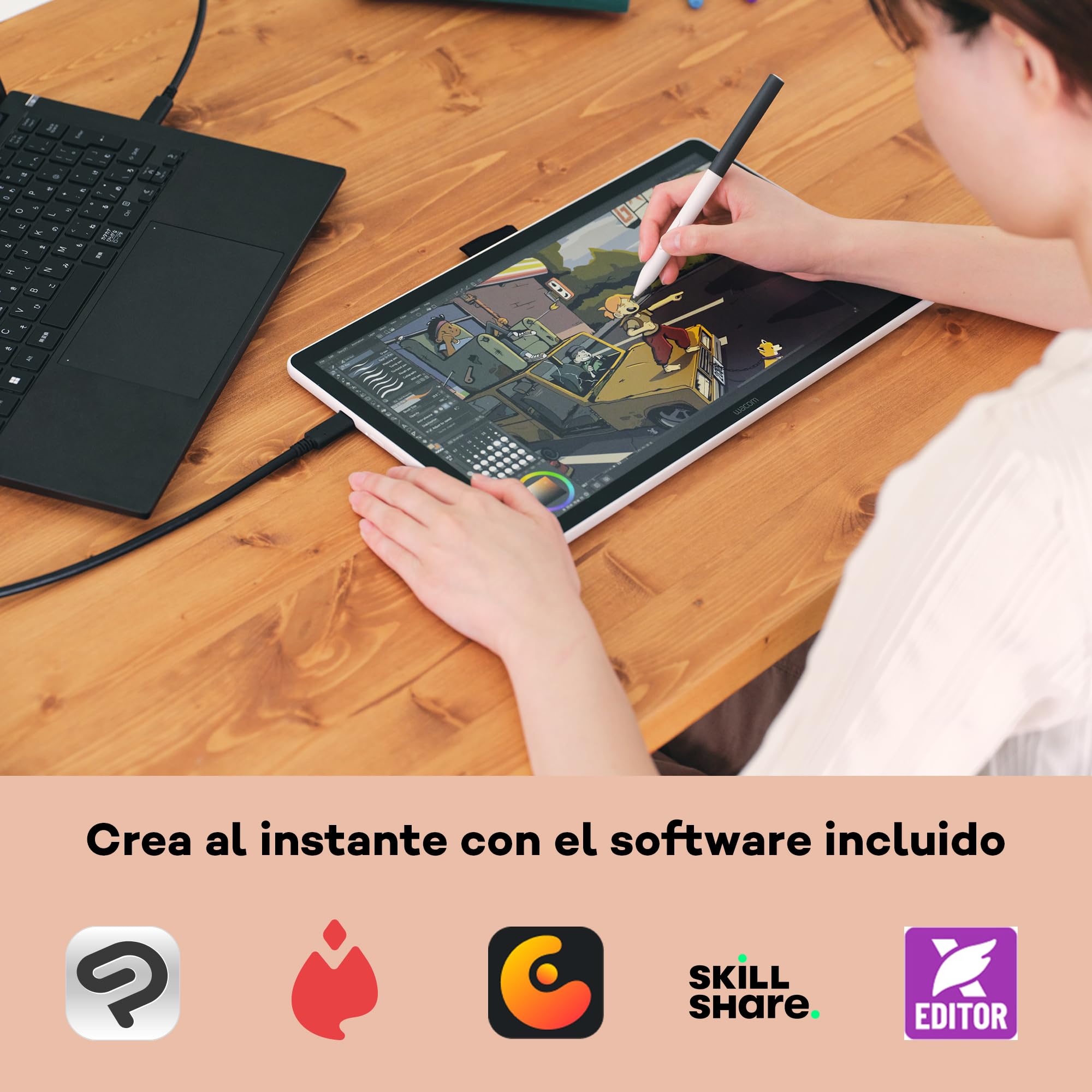 Wacom One 14 Tableta gráfica con Pantalla – 14″ Full HD con lápiz sin batería, Pantalla antirreflejo & Software Incluido – Compatible con Windows, macOS & ChromeOS