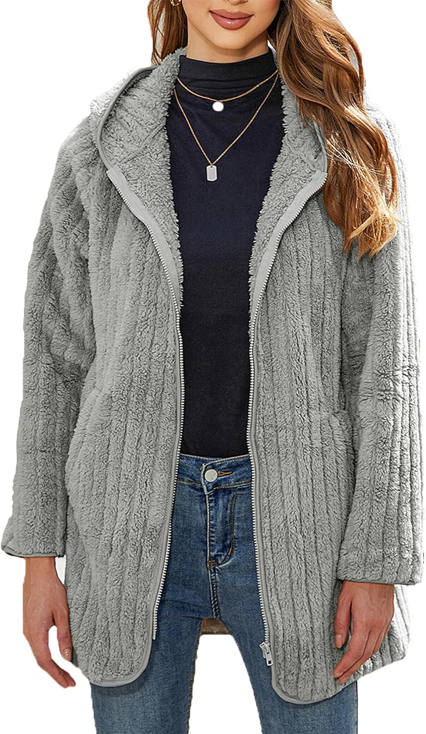 Womens Fleece Jacket Hooded Winter Warm Full Zip Long Sleeve Sherpa Jacket Coat Outerwear with Hood (S-5XL) Womens Fleece Jacket Hooded Winter Warm Full Zip Long Sleeve Sherpa Jacket Coat Outerwear with Hood (S-5XL)