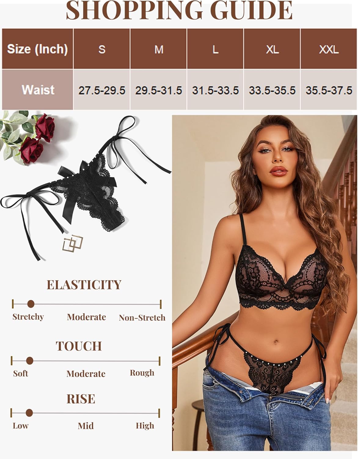 Avidlove Womens Lace Panties T Back Underwear Sexy G-string Thong V-Shape Floral Lace Tangas With Bow And Pearl - Image 6