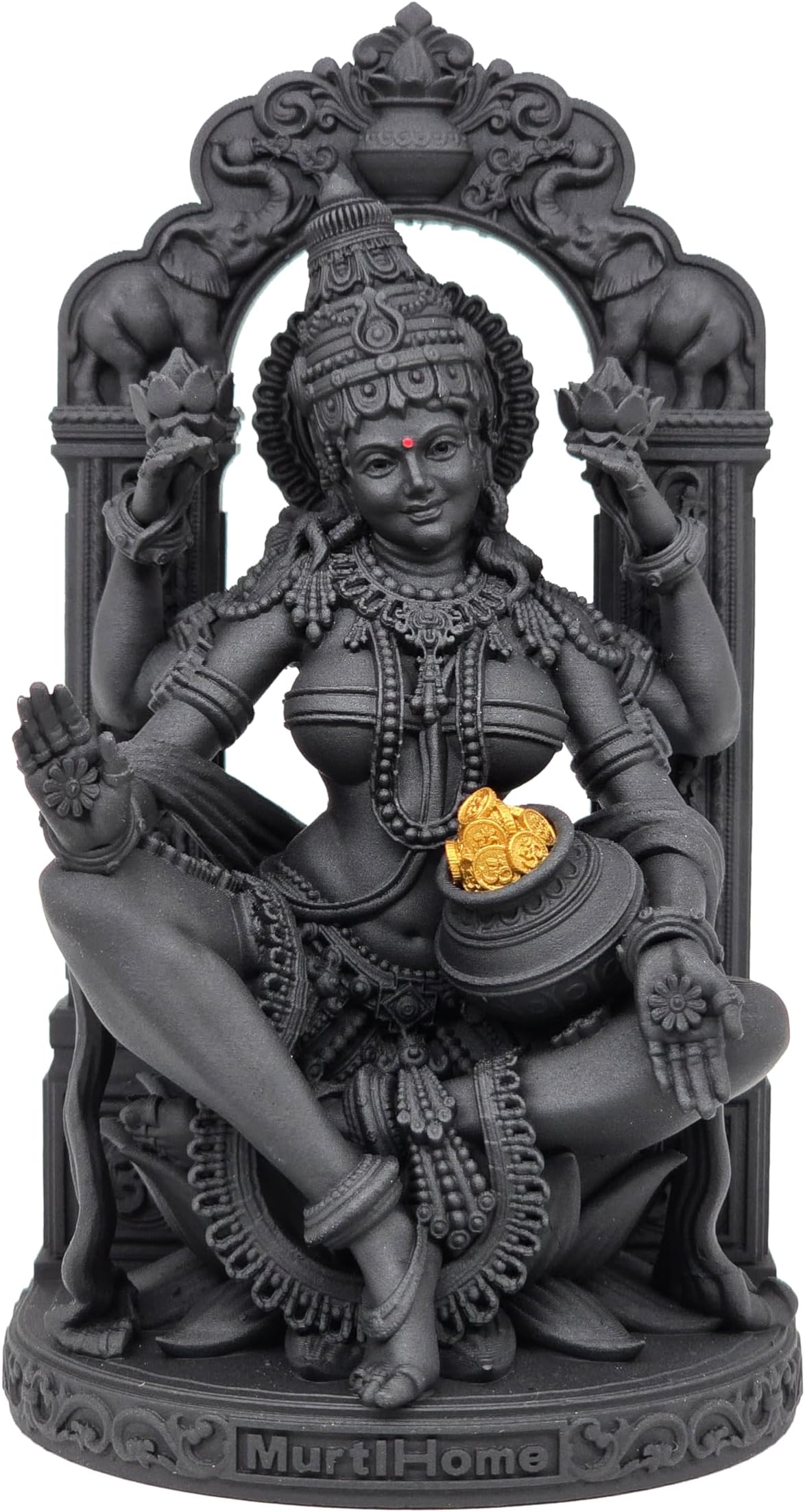 Lakshmi Devi Murti, 10.32 cm Height, Black, 3D Printed, UV Resin, Hindu Religious Idol of The Goddess of Fortune Mahalaxmi