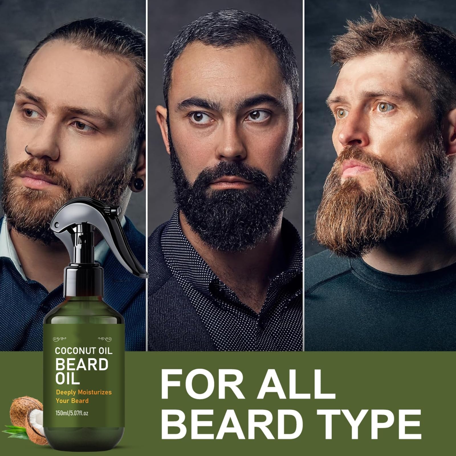 Spray per barba con olio di cocco per uomo, olio smischiante leggero per la barba, arricchito con vaniglia e orchidea, cura senza risciacquo ad assorbimento rapido, idrata e disciplina, 150 ml