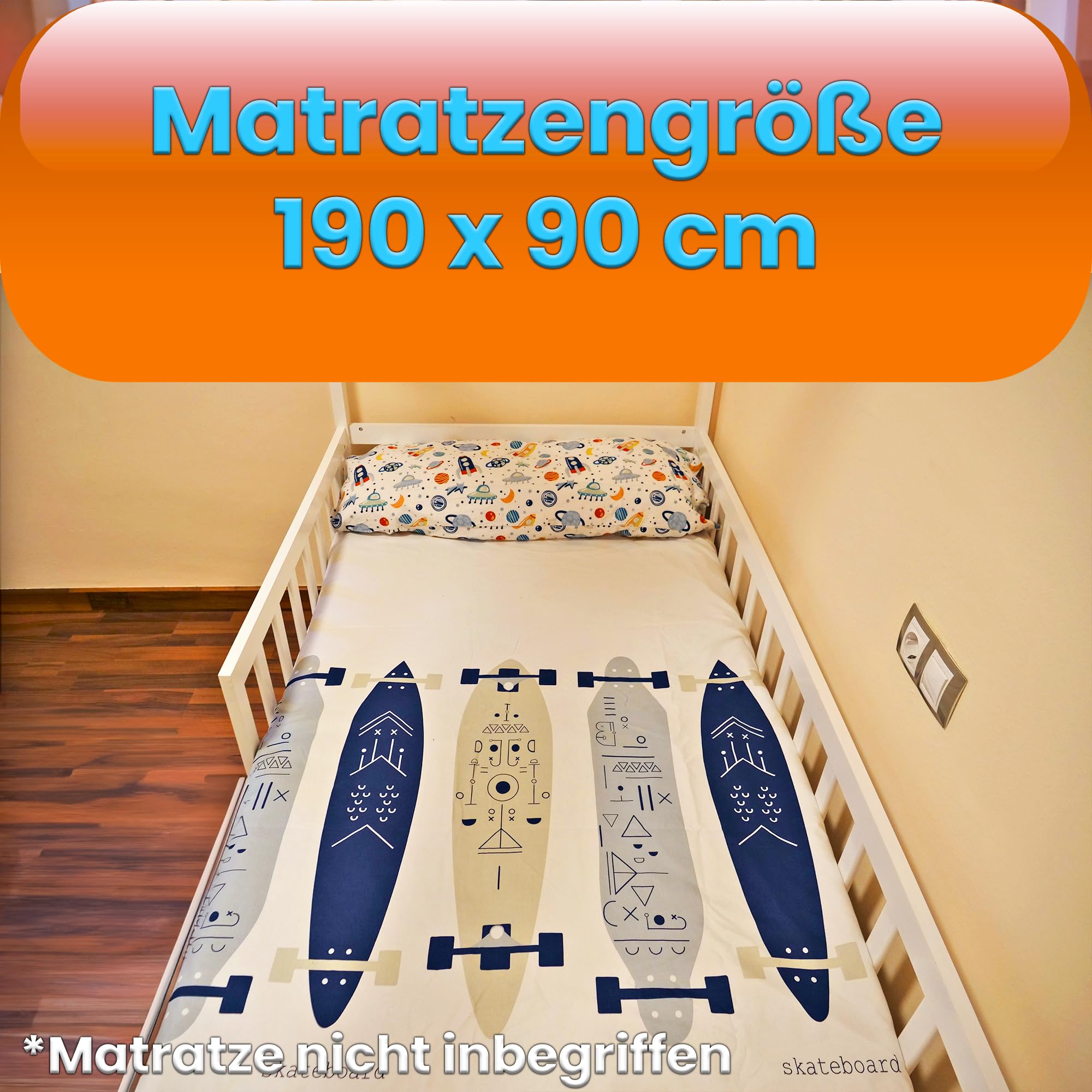 Kinder Hausbett 90x200 cm aus Massivholz Kiefer – Weiß – mit 2 Schubladen, Lattenrost & Rausfallschutz – Kinderbett im Haus-Design (ohne Matratze)