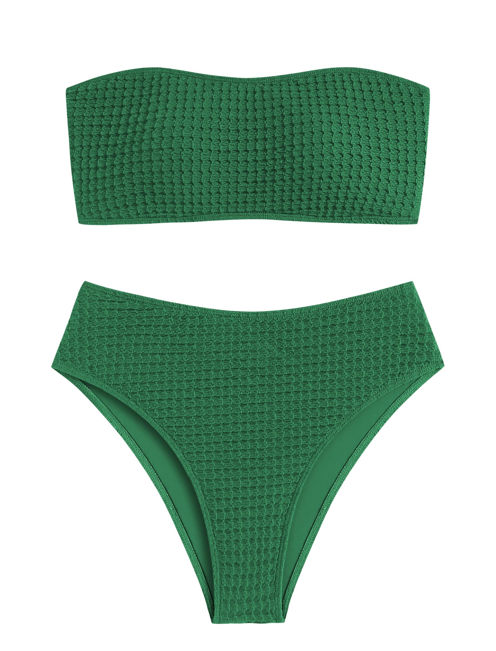 ZAFUL Women's High Cut Bandeau Bikini Set Strapless 2 Pieces Bathing Suit | Solid Color Swimsuit High-waisted Bikini Set