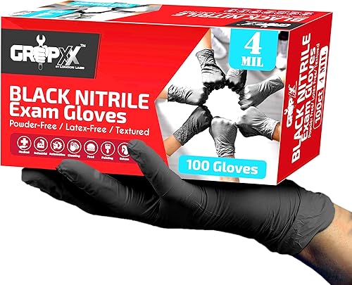 Miniatura 7 de Guantes desechables de nitrilo negro, sin látex y sin polvo, guantes de goma de 4 mil, para limpieza, cocina, mecánicos (XS-XXL)