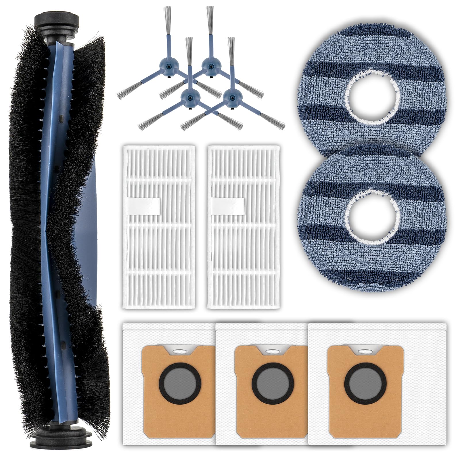 (12 Stücke) Omni C20 Ersatzteile kompatibel mit Eufy Omni C20 Roboter -Staubsauger, Zubehör -Kit, 1 Rollenbürste, 4 Seitenbürsten, 2 HEPA -Filter, 3 Staubbeutel, 2 Mopp Pads