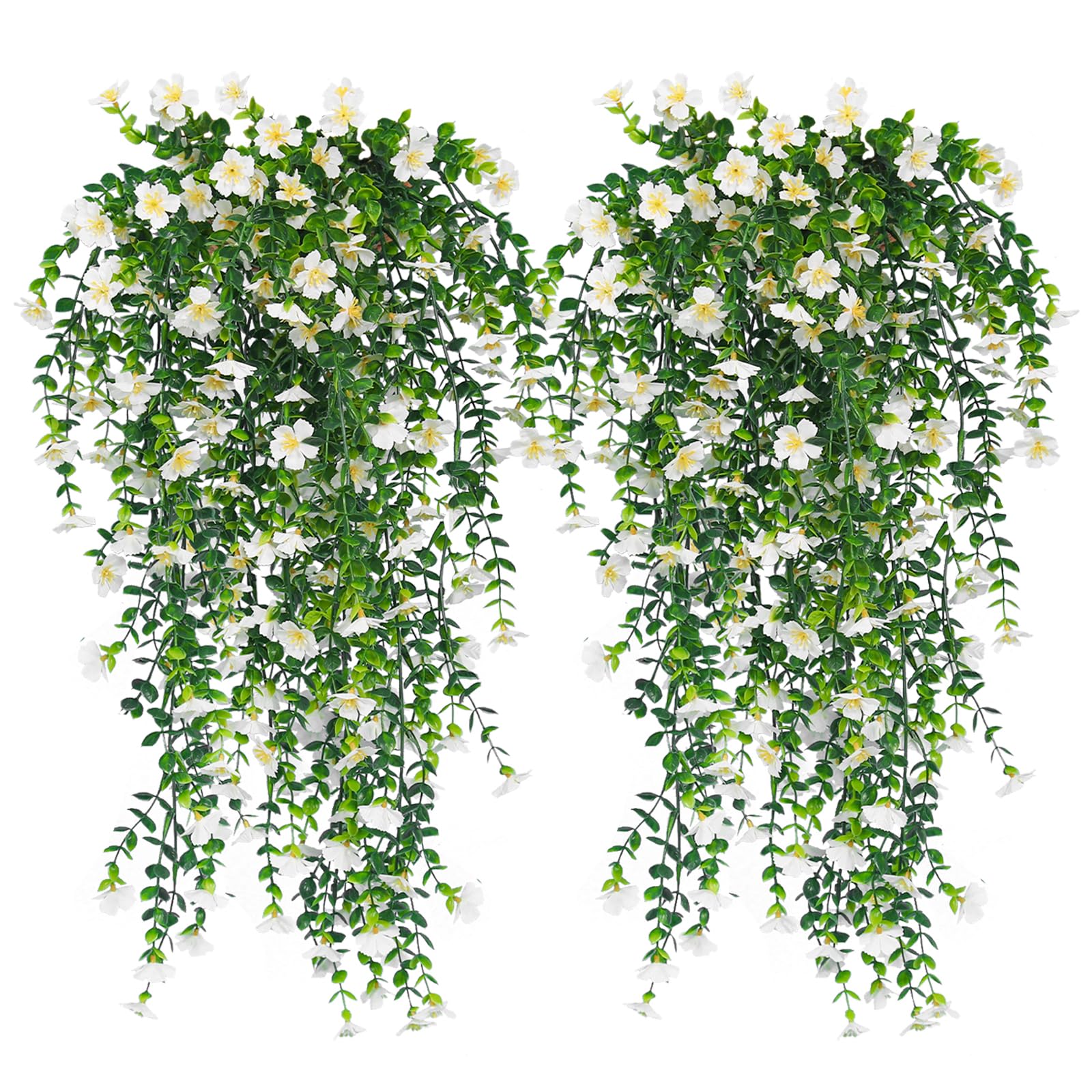 RECUTMS Artificial Flowers for Outdoors Fake Hanging Plants 4 Pcs UV Resistant Silk Daisy Flower Realistic Faux Trailing Vine for Wall Yard Porch Balcony Indoor Outdoor Planters (White)