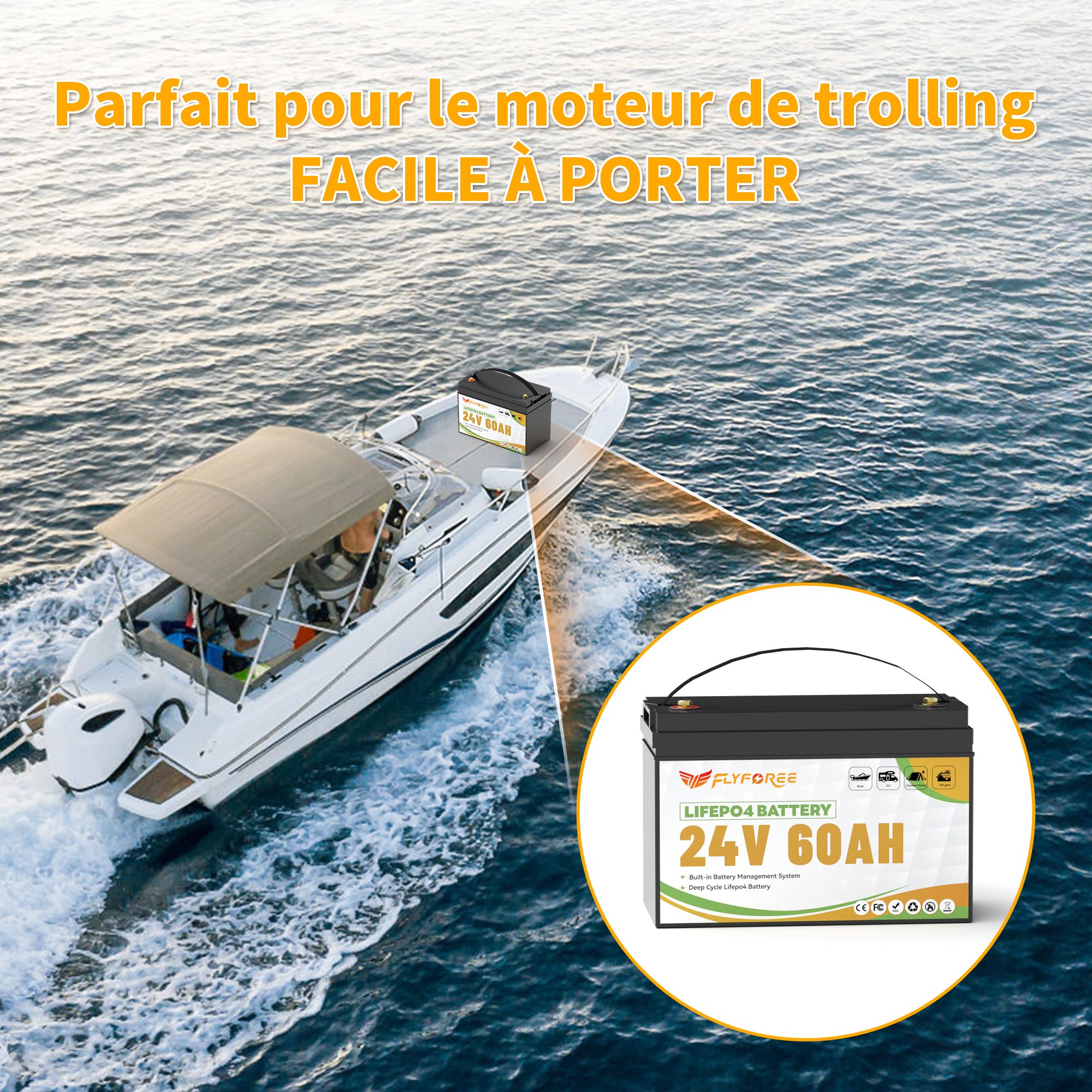 Batterie LiFePO4 24V 60Ah BMS Bluetooth intégré et cellules de grade A, batterie de lithium de cycles profonds de 17500 batteries rechargeables faciles pour RV, bateau, solaire, voiture de golf