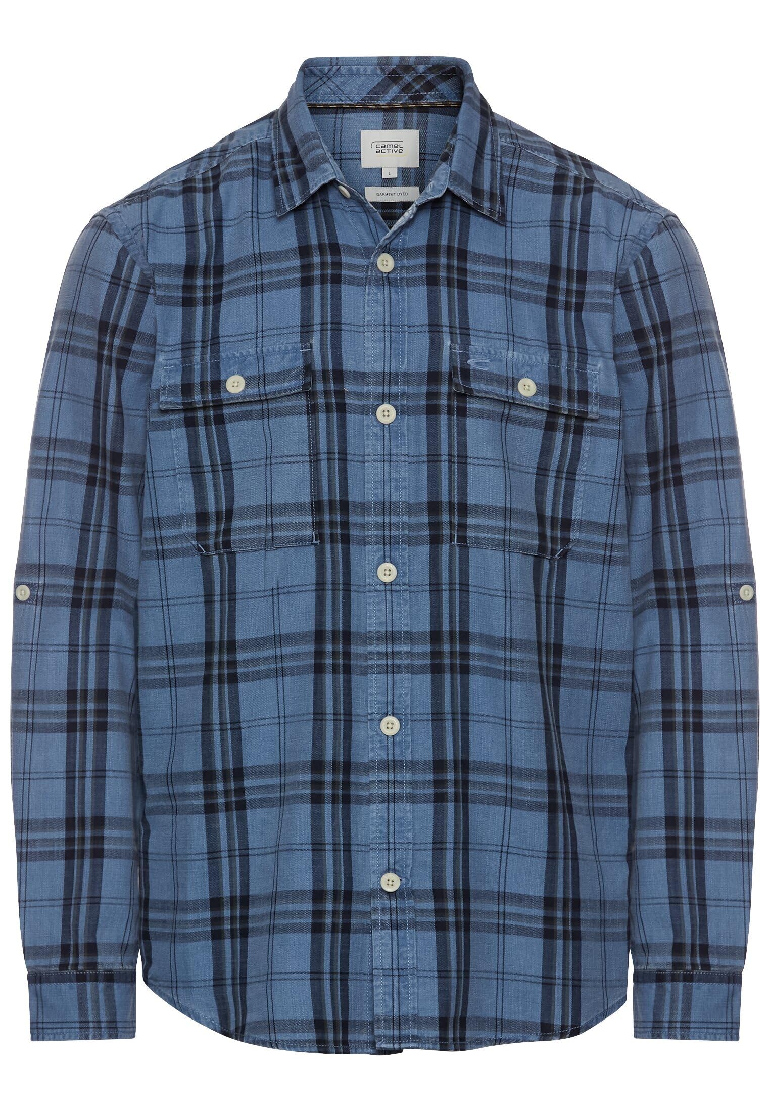 Camel Active Men's Blue Pure Cotton Check Shirt, Xl