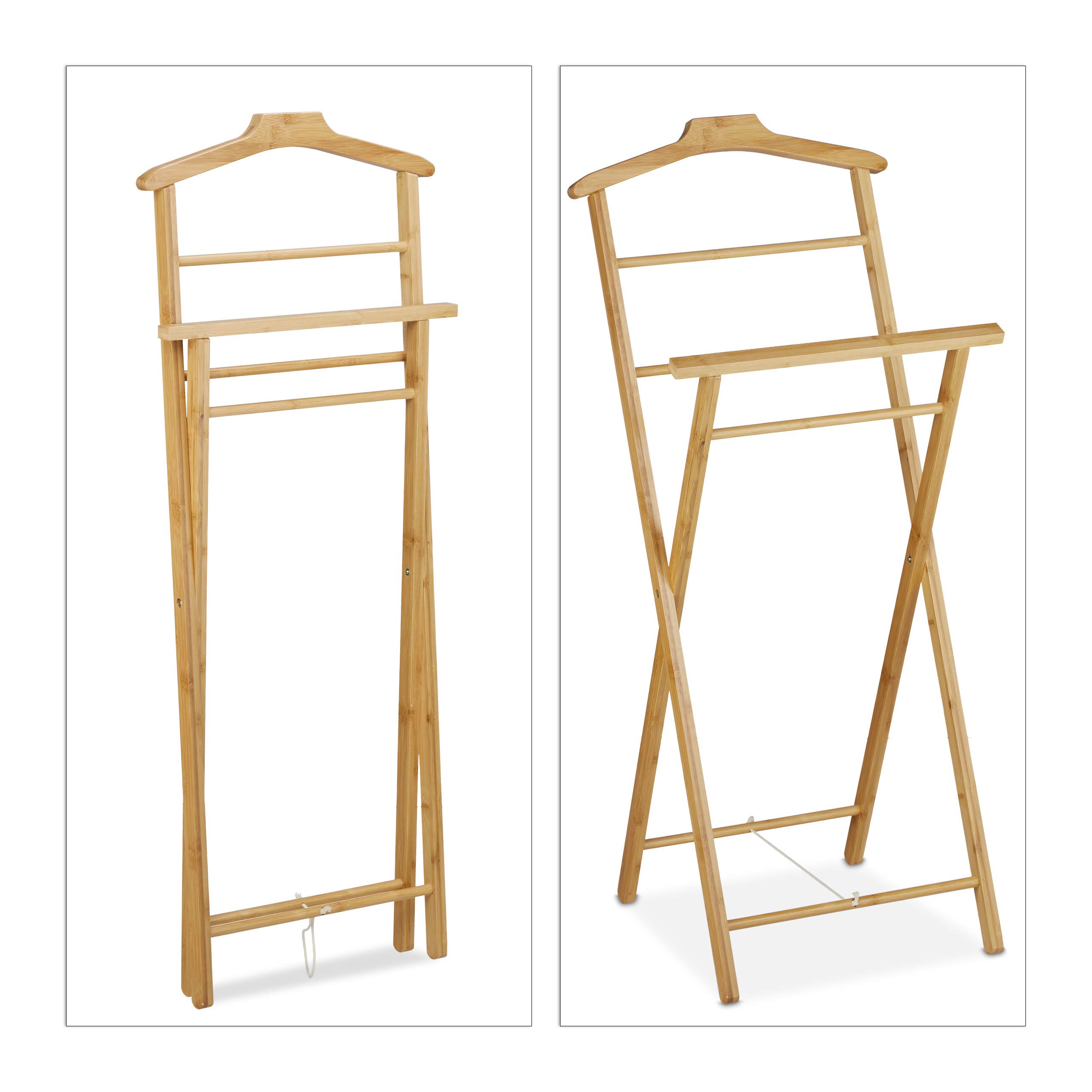 Relaxdays Stummer Diener, Bambus, klappbar, für Bad & Schlafzimmer, Herren & Damen, Herrendiener HBT 110x47x38 cm, natur