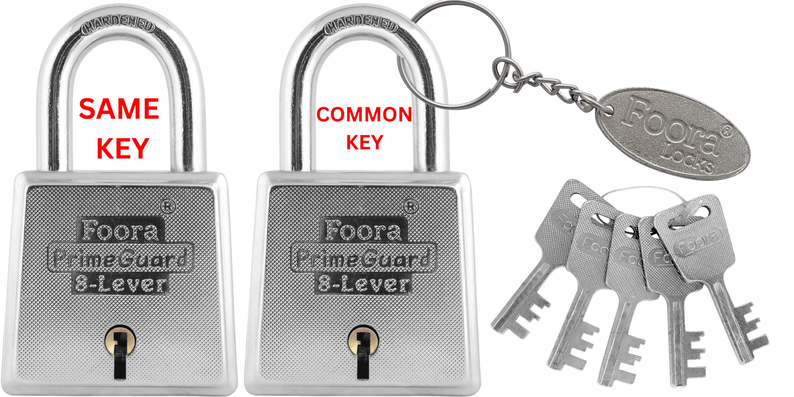 Foora PrimeGuard 60 Padlock, Doubel Locking, Iron Zinc 8 Lever Key Lock for Door, Gate, Shutter, 1 Key Chain- Size 60mm Silver Glossy Finish (2 Lock with 5 Same Key) (B0CRHKNKWK) Amazon Price History, Amazon Price Tracker