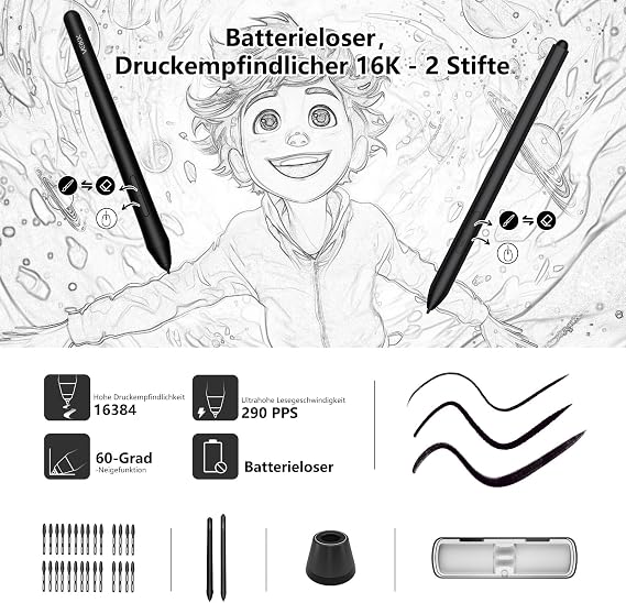 Graphic Tablet with Display with 16384 Levels VEIKK Studio 16 15.6 Inch Drawing Tablet with Display Tilt Function and 5 Push Buttons + 1 Touch Bar Compatible with Windows Mac Ideal for Distance Learning