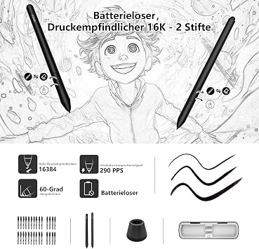 Graphic Tablet with Display with 16384 Levels VEIKK Studio 16 15.6 Inch Drawing Tablet with Display Tilt Function and 5 Push Buttons + 1 Touch Bar Compatible with Windows Mac Ideal for Distance Learning