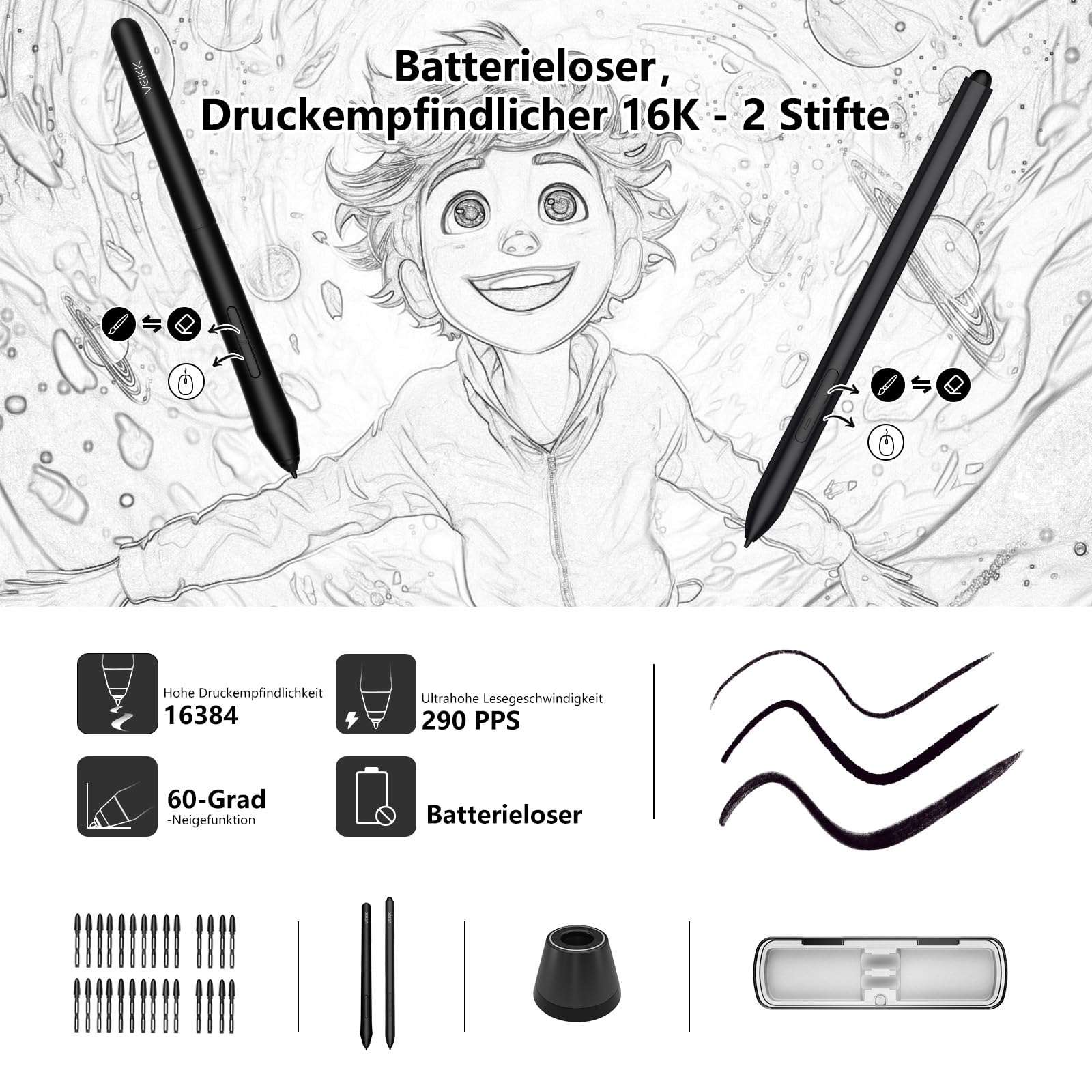VEIKK Studio 16 Tablette Graphique avec Ecran 16384 Niveaux 15.6 Pouces Drawing Tablette avec Fonction Tilt et 5 Boutons Poussoir+1 Barre Tactile, Compatible avec Windows Mac Idéal pour