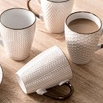 Ensemble de tasses à café en céramique - 16 Grandes tasses à café Oz - Gobelet en grès emboîté avec poignée pour latte thé Cappuccino Cocoa - Micro-ondes Lave-vaisselle Safe - Ensemble de 4 - blanc