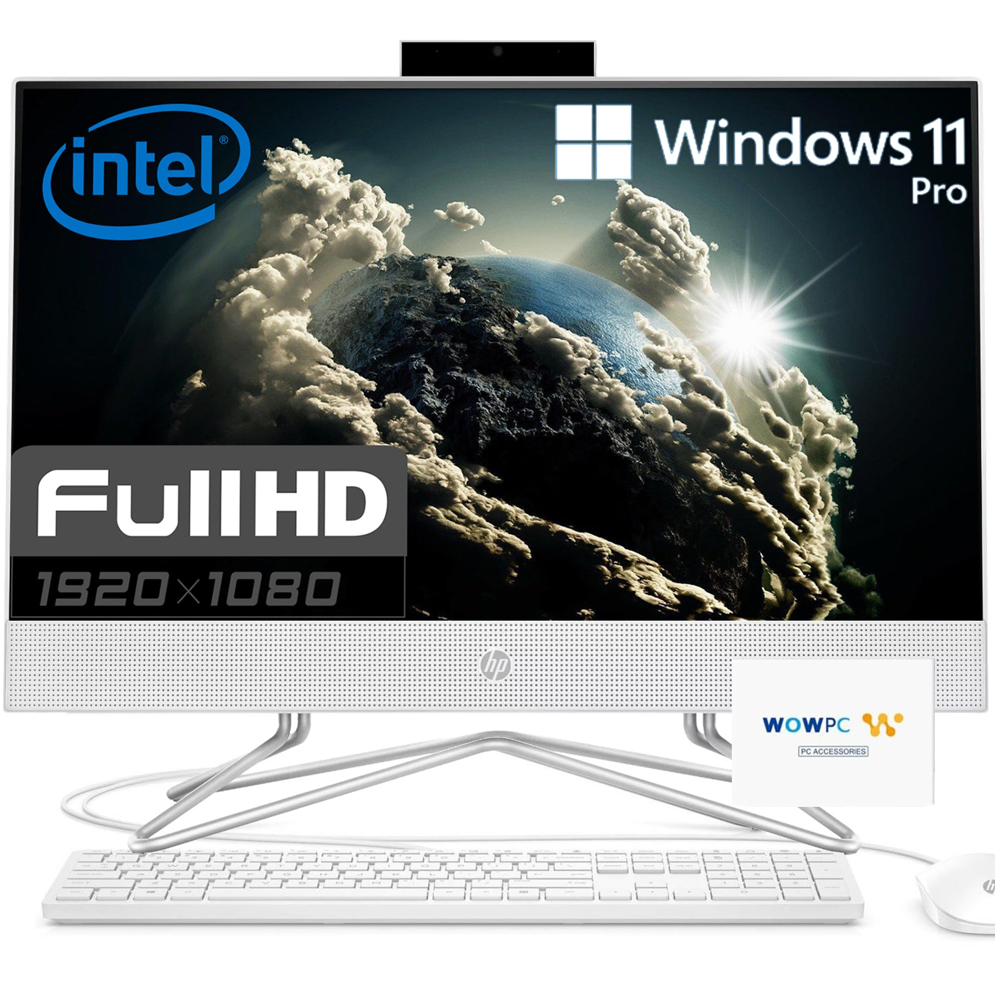 HP 22'' All-in-One Desktop PC • 16GB RAM • 512GB PCIe SSD • FHD Display • Intel Celeron CPU • Microsoft Office Trial • 720p HD Camera • Keyboard & Mouse • Windows 11 Pro • WOWPC Recovery USB
