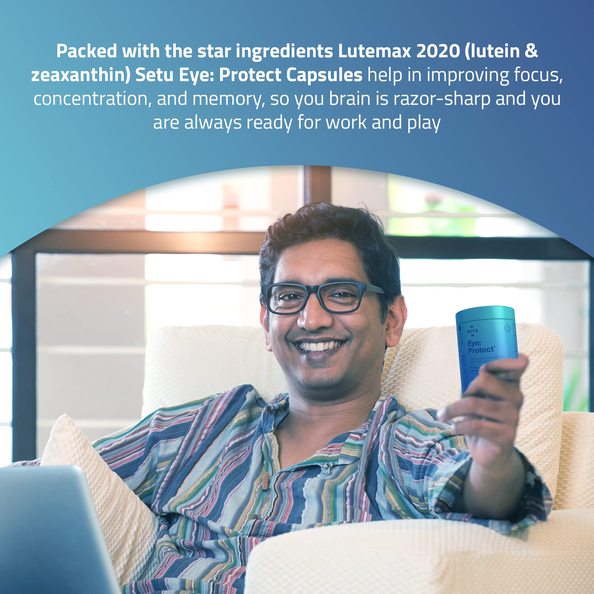 Setu Lutein & Zeaxanthin Eye Protect Plant Based Eye Vitamin Supplement Blue Light, Glare