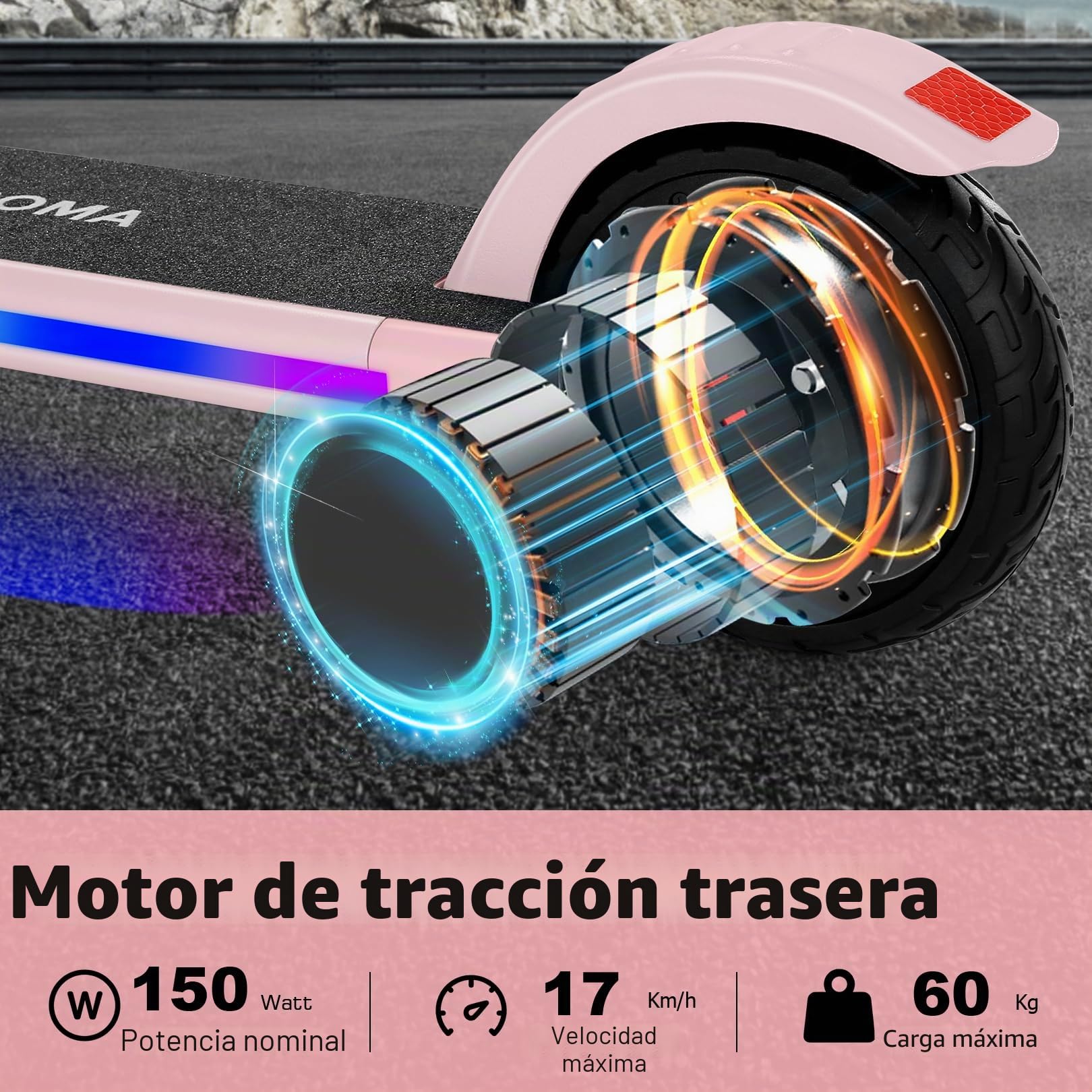 Caroma Patinete eléctrico para niños de 8 a 12 años, máx. 16 km/h, Motor de 150 W, Patinete eléctrico Plegable, Velocidad y Altura Ajustables, Pantalla LED, Regalo para niños y jóvenes