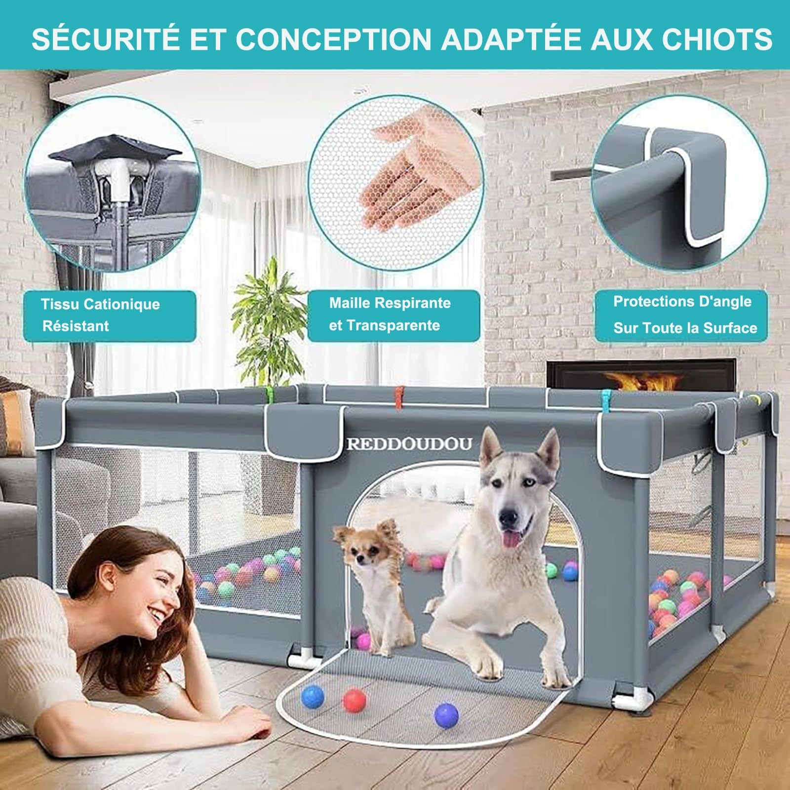 Boîte de mise bas pour chiens et chiots | Enclos de mise bas avec rails pour chiens de petite, moyenne et grande taille (127 x 127 cm)