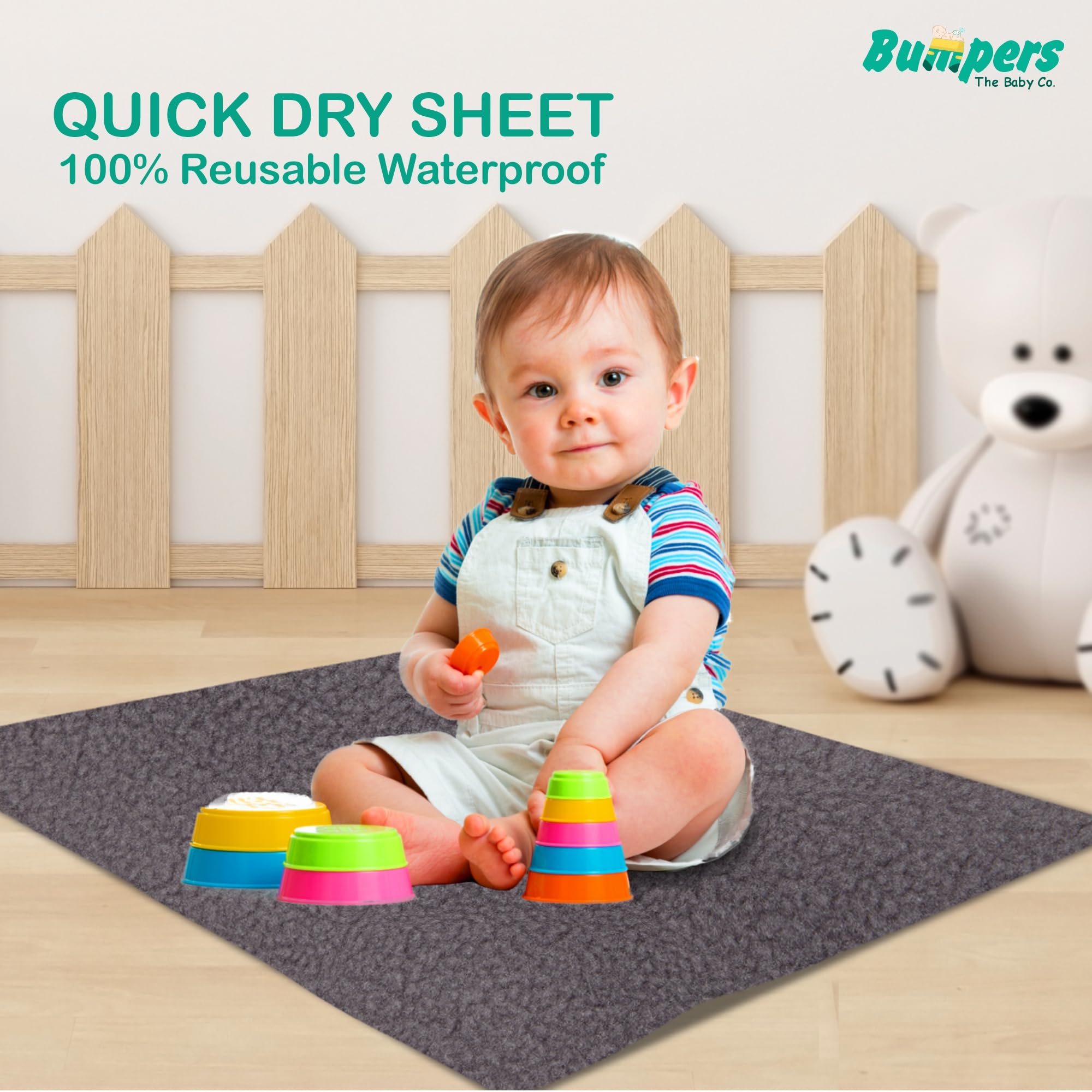 Bumpers Waterproof Quick Dry Sheet for Baby| Bed Pad Extra Absorbent Washable Matress Protector| Baby Bed Protector Sheet for Toddler Children (Grey, Large (140x100 cm)) - Image 2 thumbnail