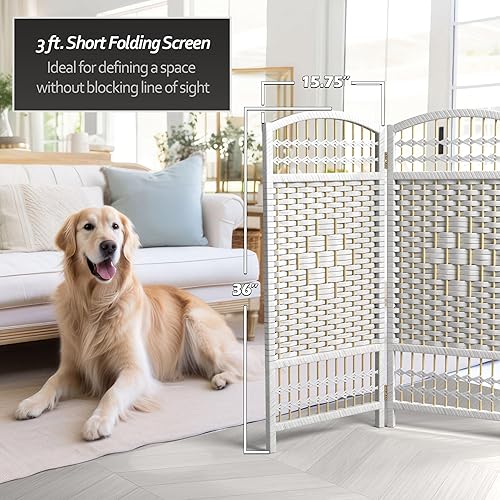 Miniatura 4 de Red Lantern Pantalla plegable de tejido de fibra corta de 3 pies - Blanco - 6 paneles