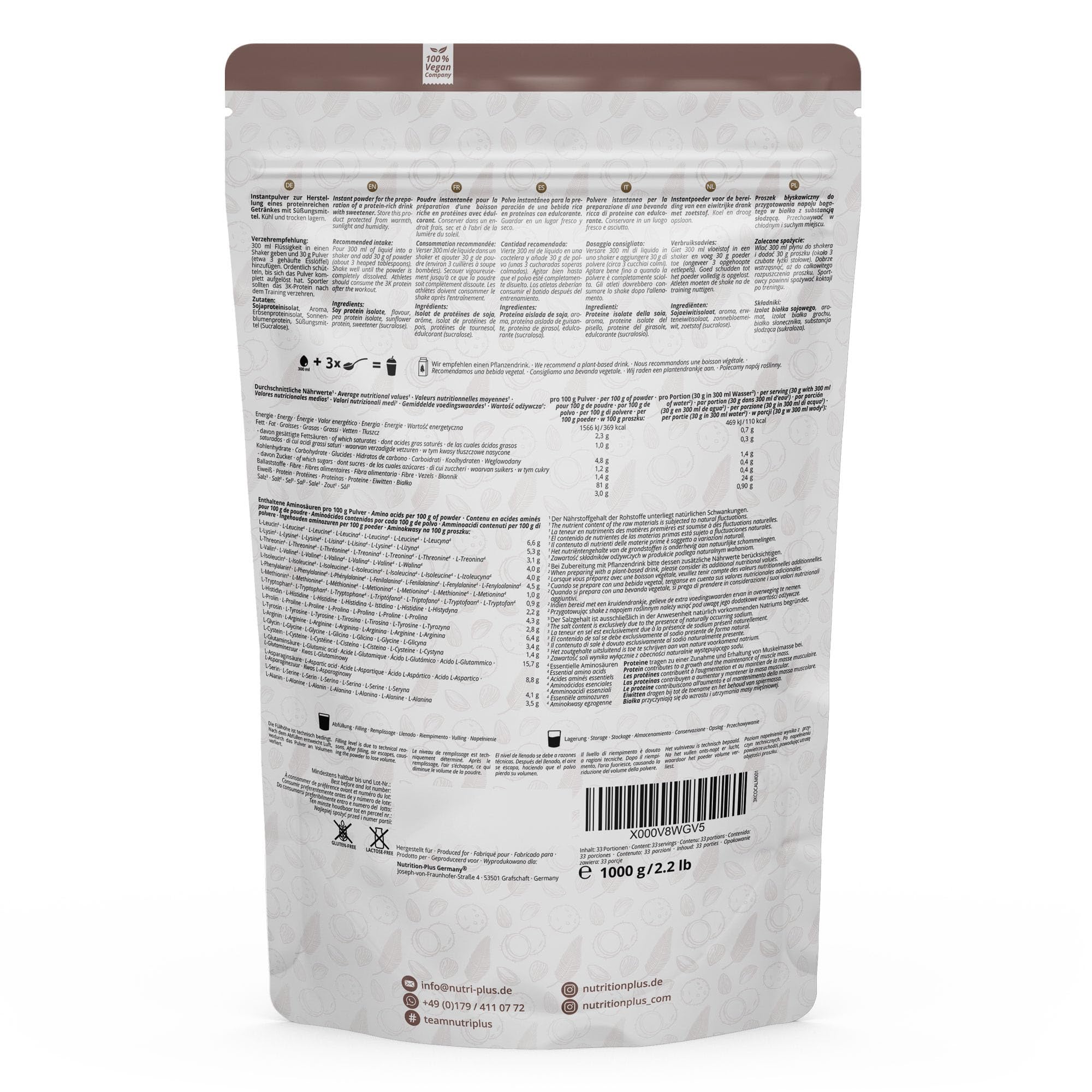 Nutri + Proteine Vegane in Polvere Cocco e Mandorla 1000g 81% Proteina 3k a Base Vegetale Senza Lattosio Low Carb per Frullati Proteici