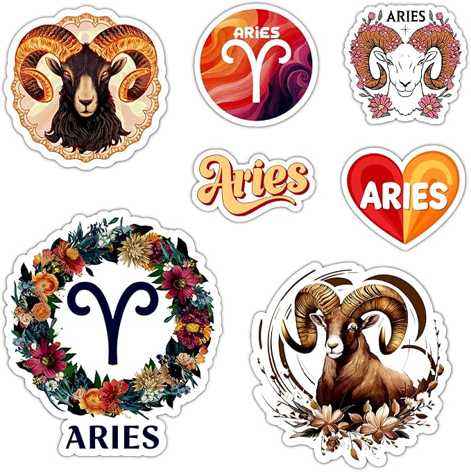 Zodiac Sign Stickers, Astrology Stickers for Water Bottle and Laptop - Zodiac Party Favors & Decorations, Waterproof Vinyl Decals, Gifts for Women & Men (Aries)