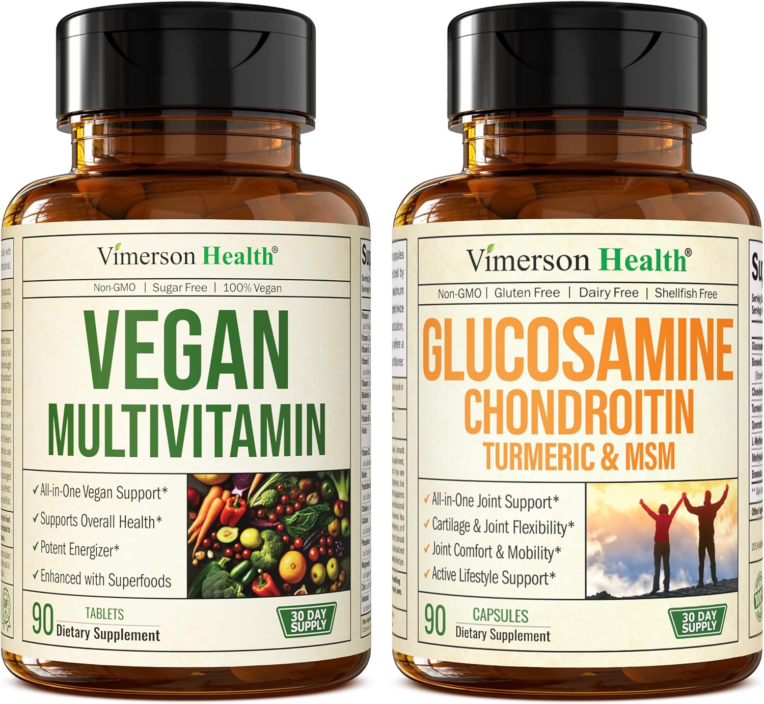Vimerson Health Vegan Multivitamins for Women and Men & Glucosamine Chondroitin MSM Joint Support Supplement