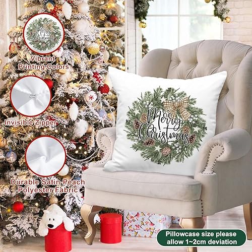 Miniatura 6 de Lanpn Juego de 4 fundas de almohada de Navidad de 20 x 20 pulgadas, diseño de corona de jengibre para hombres, funda de cojín decorativa de 20 x 20