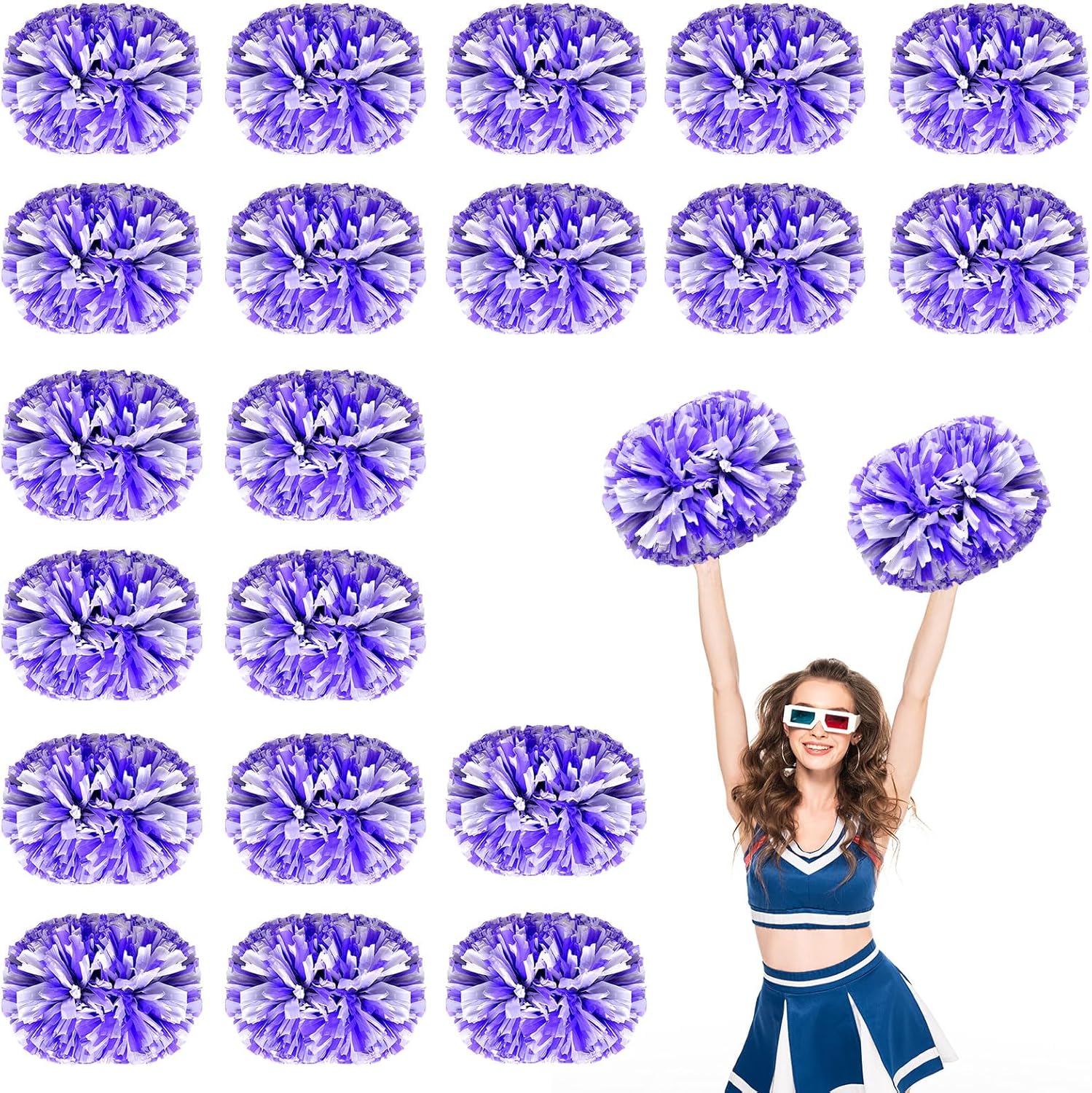メタリックチアリーディングポンポン、指に優しいリング付きチアリーダーポンポン20個、チームスピリットスポーツダンス応援キッズ大人用(