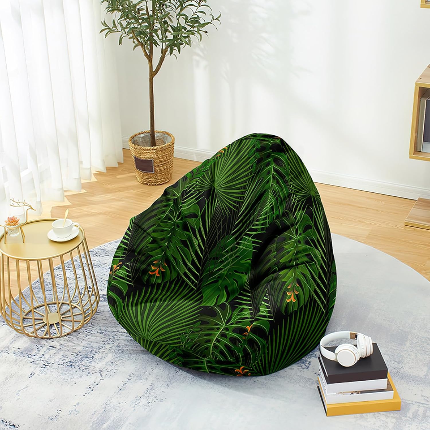 Hiseng Bean Bag Chair, 3D Green Flowers Sofa Cover No