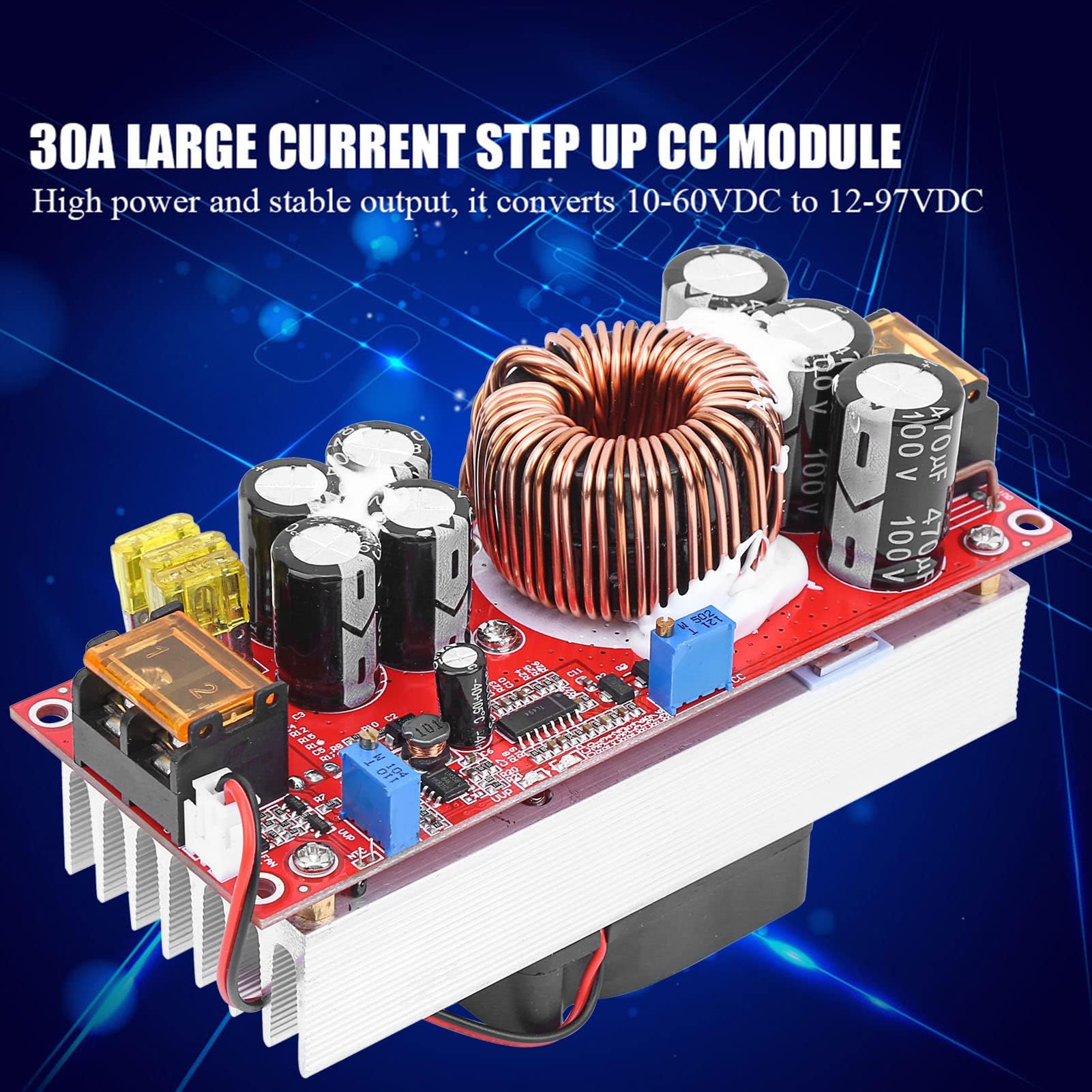 1500 W Boost Converter, modulo DC Boost 30 A, convertitore verso l'alto, modulo di alimentazione costante 10 a 60 V a 12 – 97 V con ventola intelligente