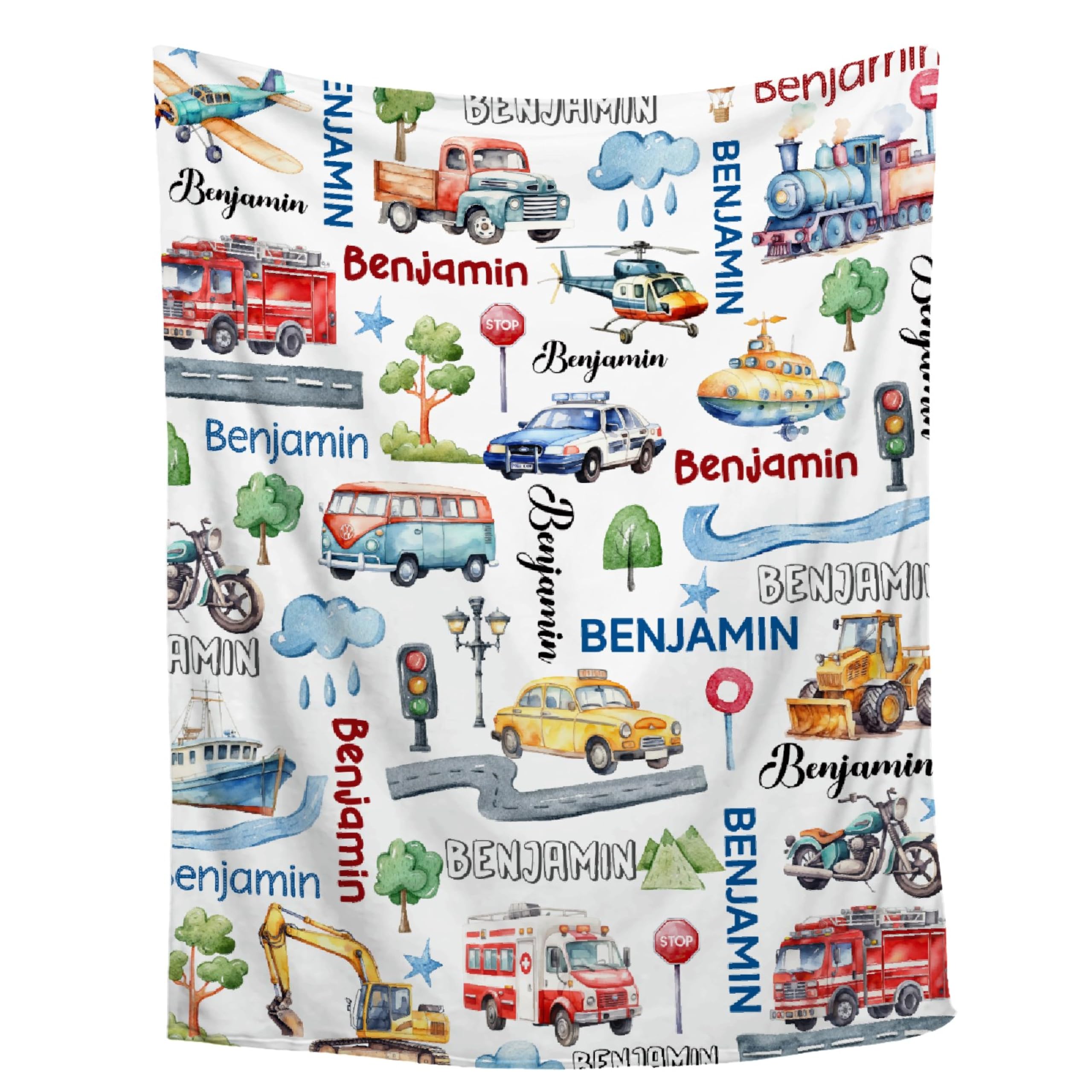 Personalized Transportation Vehicles Baby Blanket,Custom Truck Car Toddler Blanket for Boy Girl,Super Soft Truck Receiving Blanket,Customized Truck Gift for Newborn Baby Shower/Birthday 40