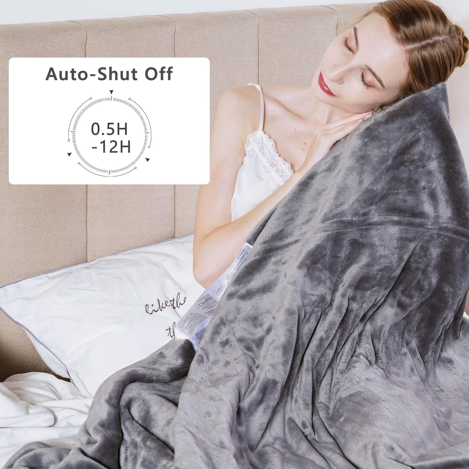 SUNVIVI Heated Electric Blanket Queen Size Dual Control, 10 Heat Settings, 12 Hours Auto Off, Machine Washable, ETL Certified, Overheating Protection, Grey, 84x90 Inch - Image 4