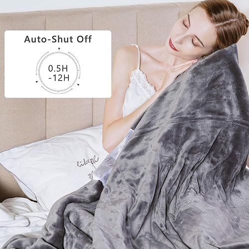 Miniatura 4 de SUNVIVI Manta eléctrica térmica tamaño Queen con doble control, 10 ajustes de calor, 12 horas de apagado automático, lavable a máquina, certificado