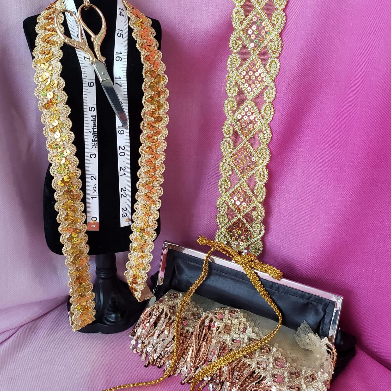 Trims by the Yard Brennar Scallop Edge Sequin Braid Gold | (100 Yard Cut) Trim