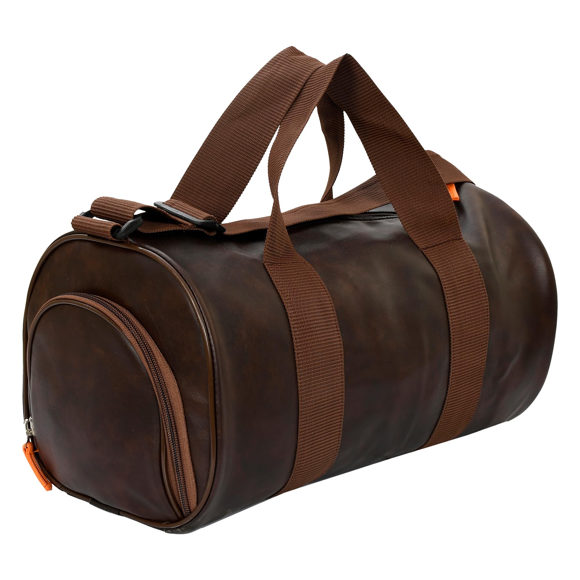 Gym Bag | Leather 23 Cms Gym Bag for Man | Sports Gym Bag | Fitness Bag | Gym Bag with Adjustable Strap | Shoe Compartment Gym Bags | Brown