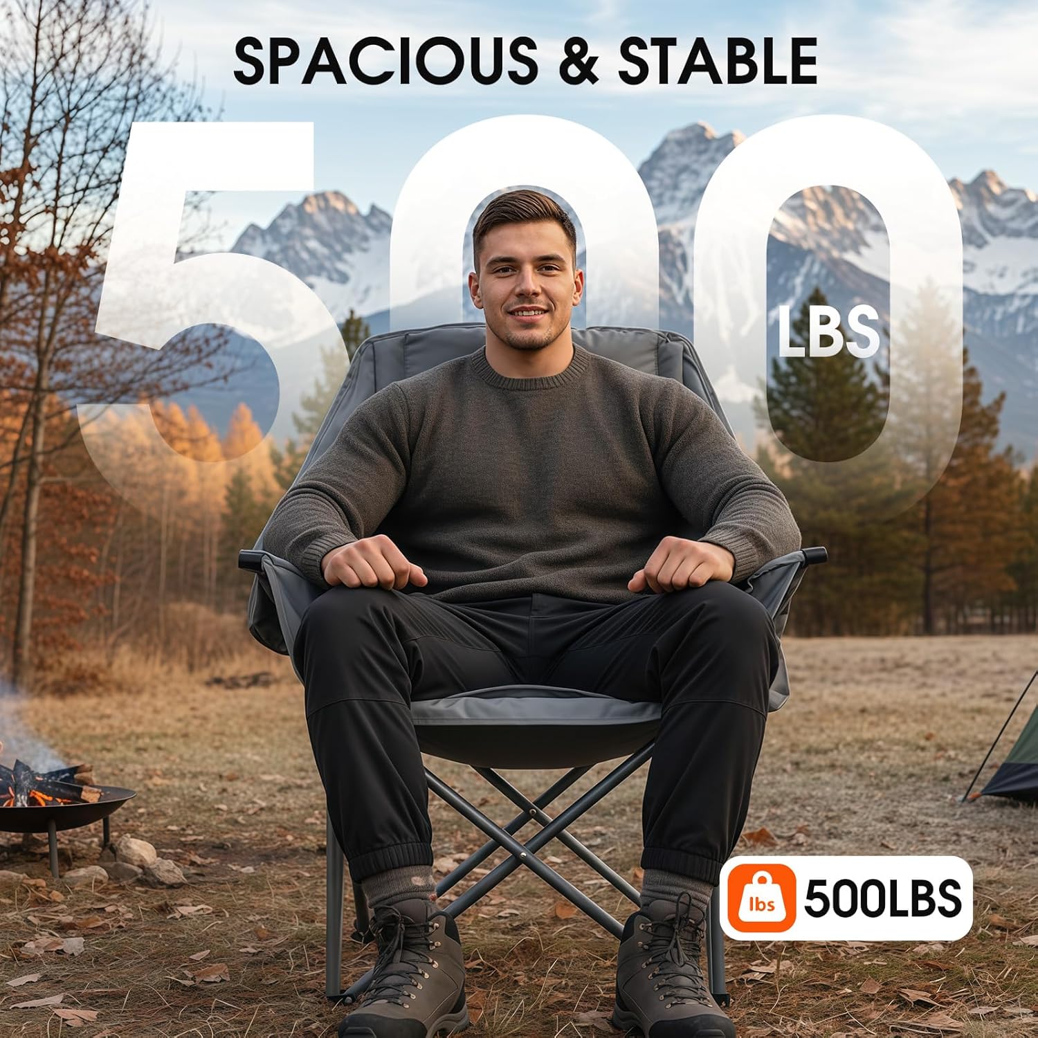 Oversized Heated Camping Chair for Adults Heavy Duty Outdoor Folding Chairs Padded Portable Lawn Chairs Camp Chairs with Cup Holder (Battery Not Included) Gray Plaid - Image 6