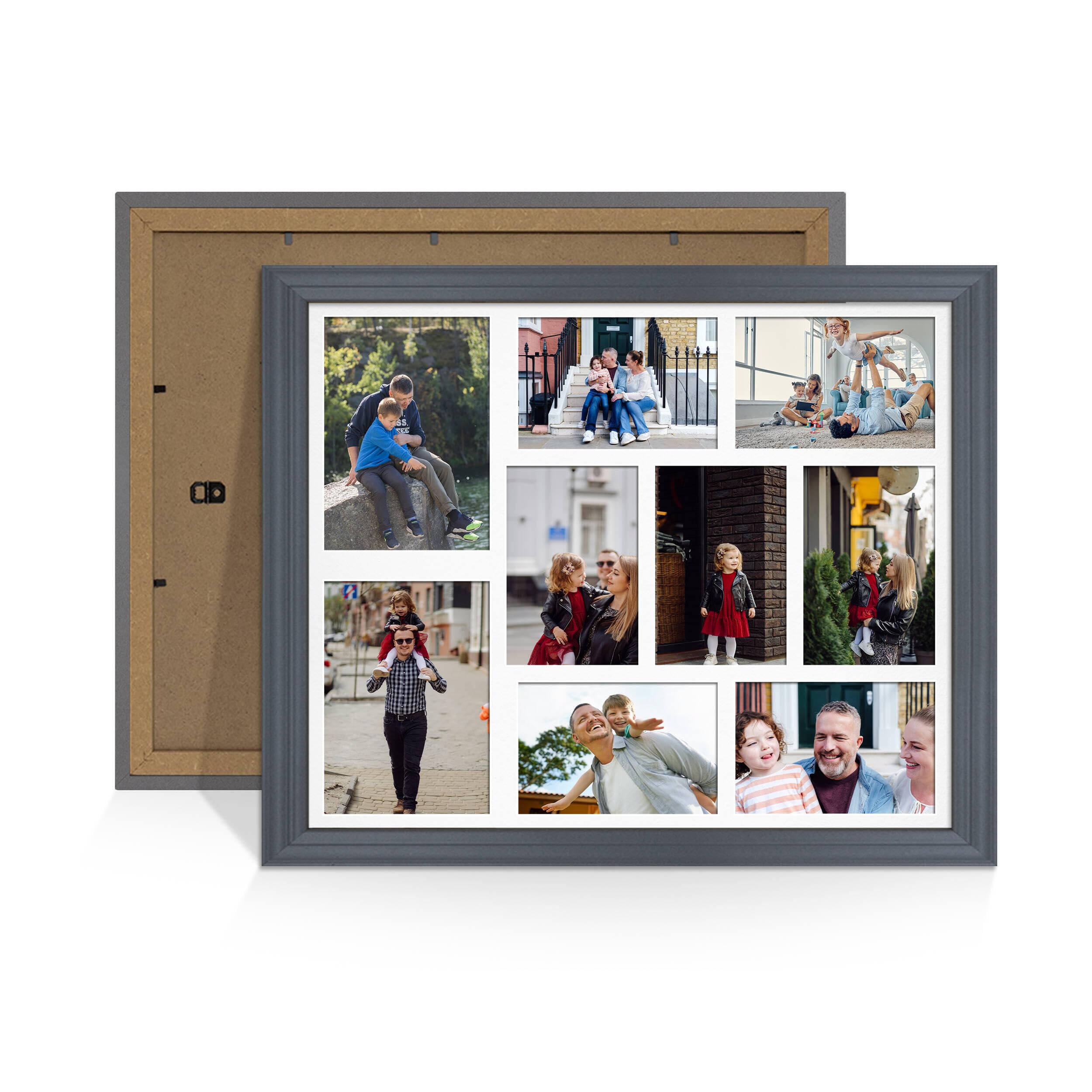 Alison Kingsgate Dark Grey 20x16 Photo frames for multiple pictures - 9 Apertures Collage Frame with White Mount - Holds (2x) 7x5 & (7x) 6x4 Photos - Engineered Wood & Perspex