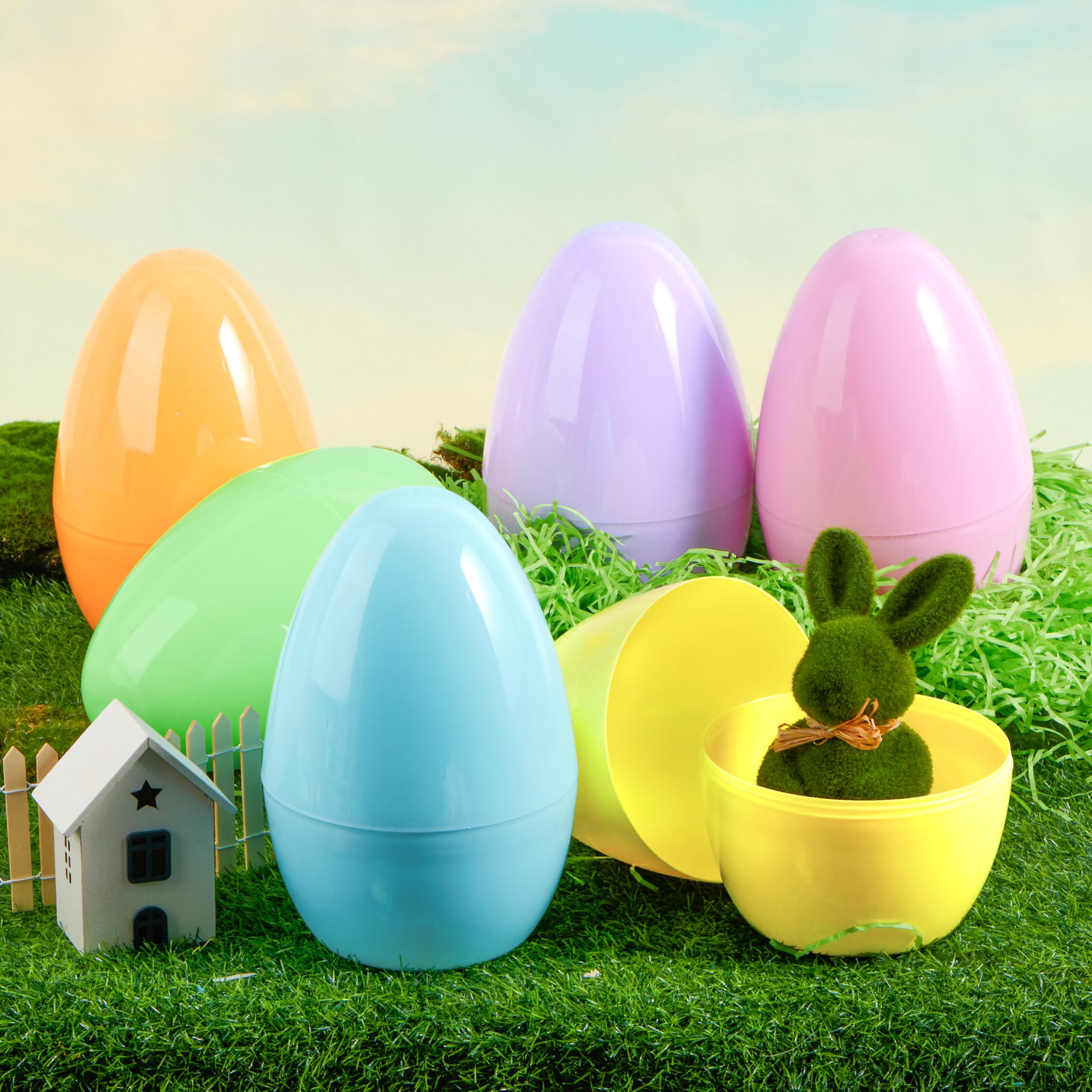 JOYIN Uova di Pasqua jumbo da 25,4 cm, 6 uova giganti vuote in plastica pastello, riempibili, per ripieni pasquali, bomboniere, caccia, premi in classe, decorazioni