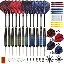 Steel Tip Darts Set - Professional 12PC Darts Steel Tip for Dartboard - Includes Steel Brass Barrels + Plastic & Aluminum Shafts + O-Ring's + Flights & Protectors + Sharpener + Wrench